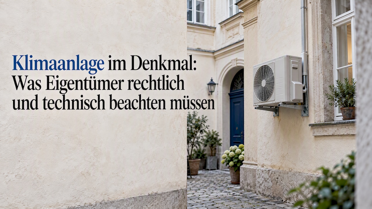Klimaanlage an einer historischen Putzfassade im Innenhof