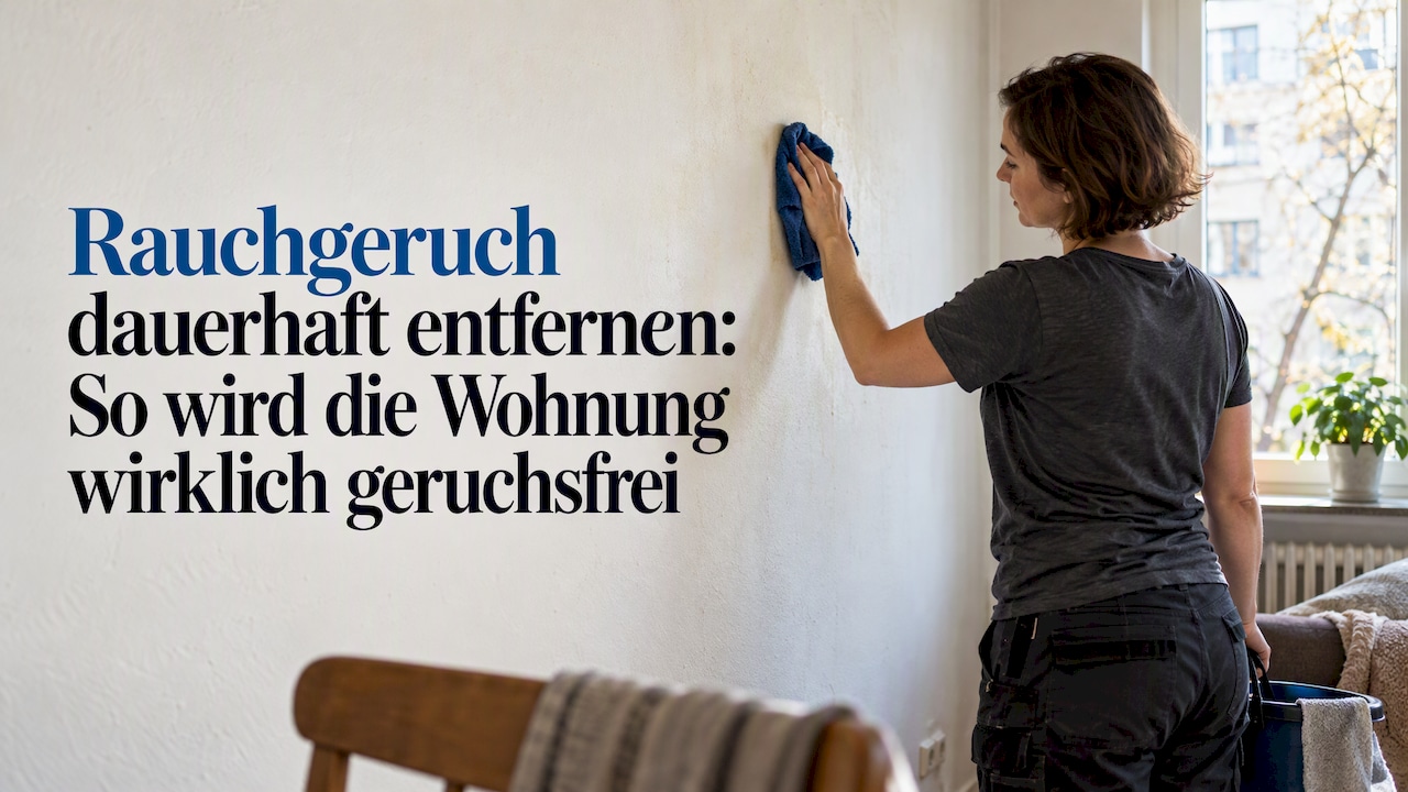 Bewohnerin säubert eine durch Rauch verfärbte Wand