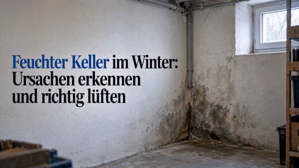 Im Winter feuchte Kellerwand mit dunklen Flecken