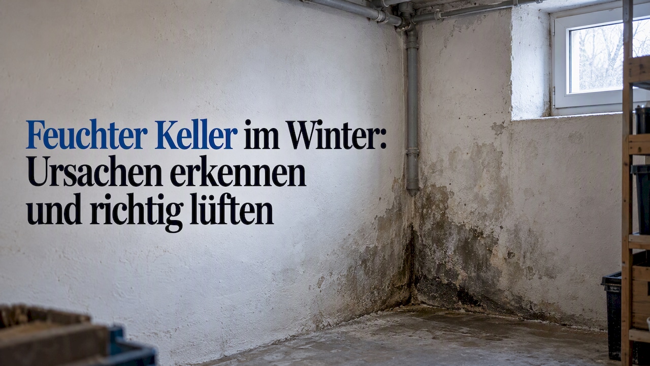 Im Winter feuchte Kellerwand mit dunklen Flecken